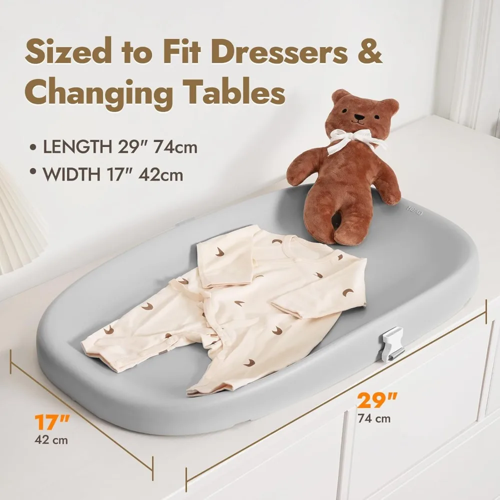 وسادة تغيير حفاضات الأطفال قابلة للمسح مع حزام أمان قابل للإزالة، سهلة التنظيف وغير قابلة للانزلاق ومقاومة للماء، وسادة تغيير لخزانة الملابس