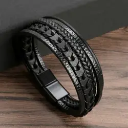 New Classic Hand-Woven Leather Bracelet 19/21/23cm Multilayer Leather Men Bracelets Punk Bangle for Friend Charm Jewelry Gifts