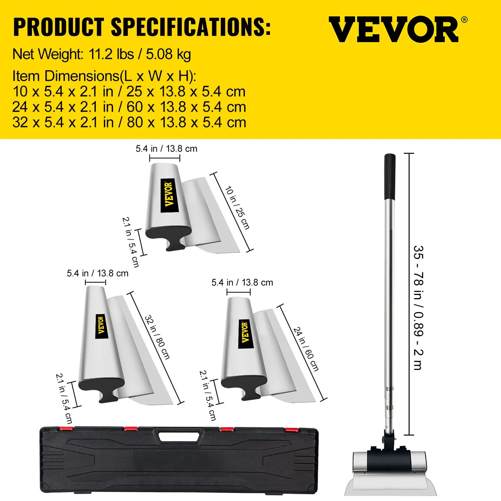 VEVOR-Lame d'écrémage pour cloisons sèches, spatule de lissage, grattoir à mastic, couteau en acier inoxydable, truelle de finition, outils pour plâtre mural