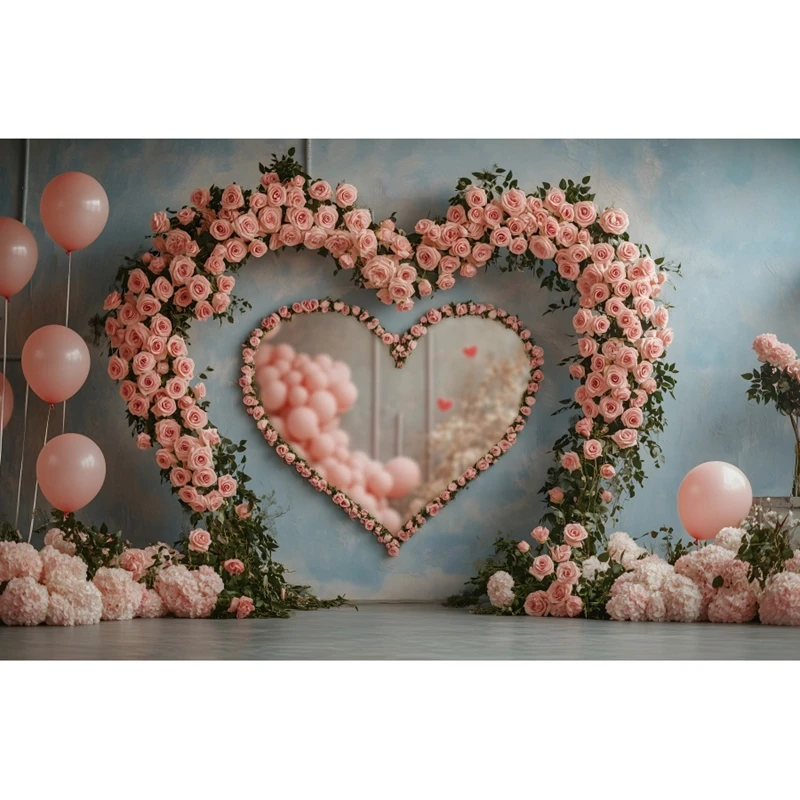 Globos de corazón de amor rojo, fondo de fotografía del Día de San Valentín, rosa, telón de fondo para fiesta de boda, retrato de amante, pancarta Photozone