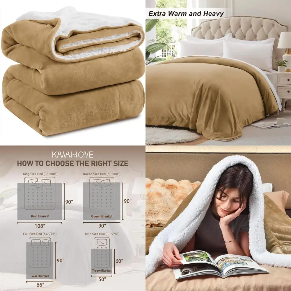 

Одеяло King Size, особо теплое, утяжеленное - 500GSM, плюш, 108x90 см, цвет кэмел, для зимы