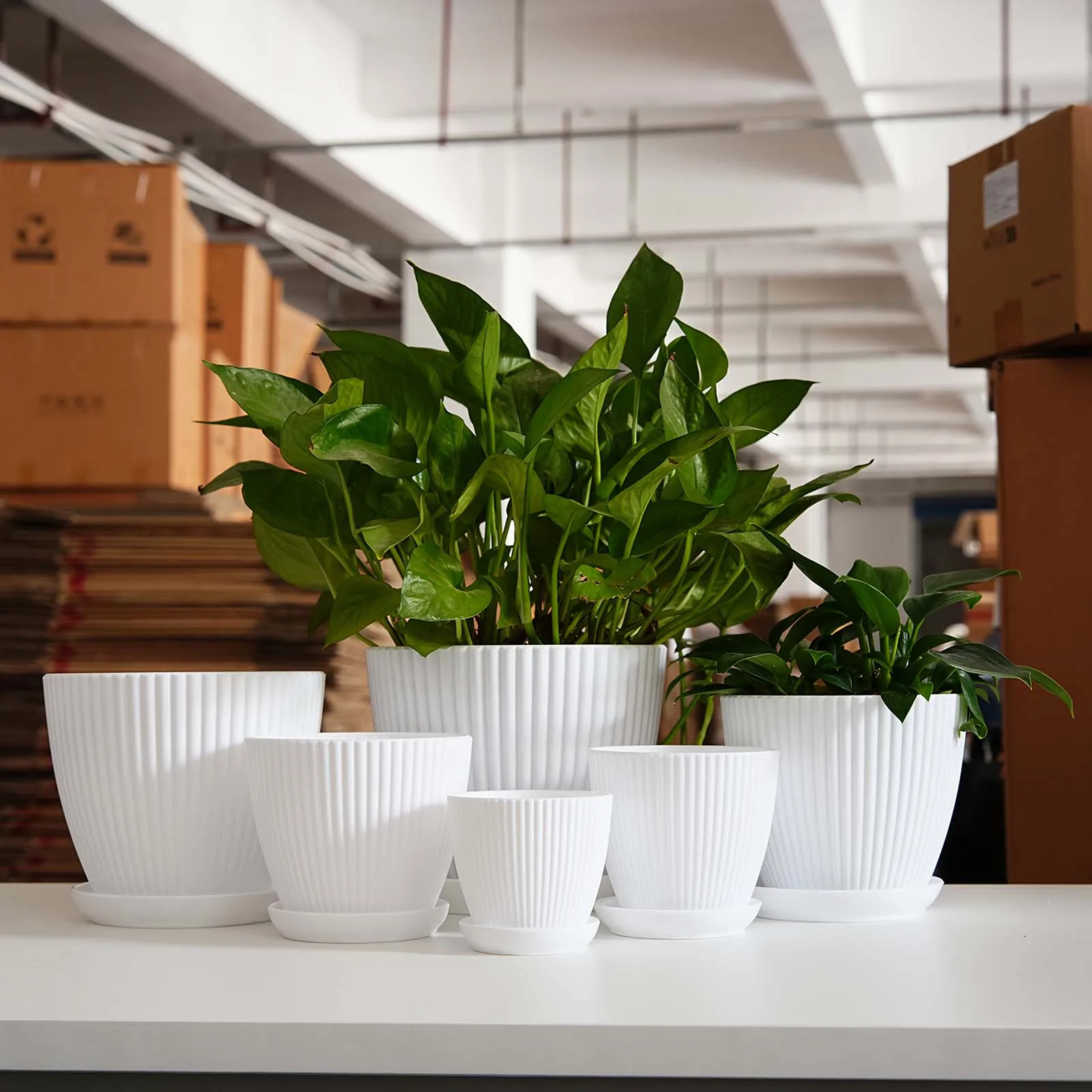 Vertical Striped Thickened Plant Pot Non-Ceramic Plastic Flower Pot With Saucer Balcony Desktop Potted Plant Decor 2026 Trending - view 5