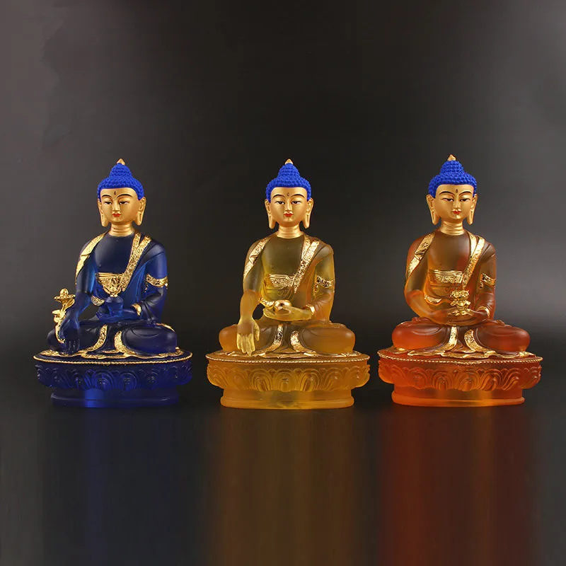 

21cm Three Treasured Pharmacist /Sakyamuni /Amitabha Buddhist Plated Bhaisajyaguru Statue House Office Decorations