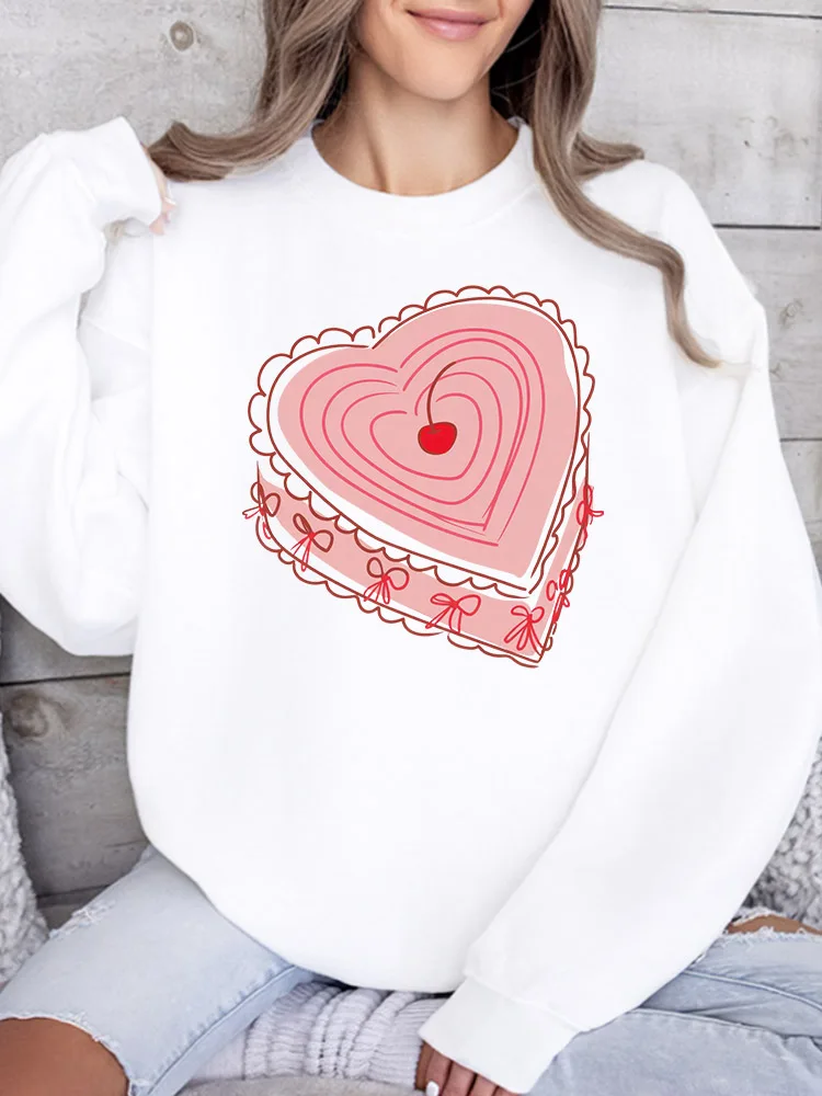 

Женская толстовка Cherry Cake с круглым вырезом, повседневный пуловер с длинными рукавами, свободный крой, для ежедневной носки