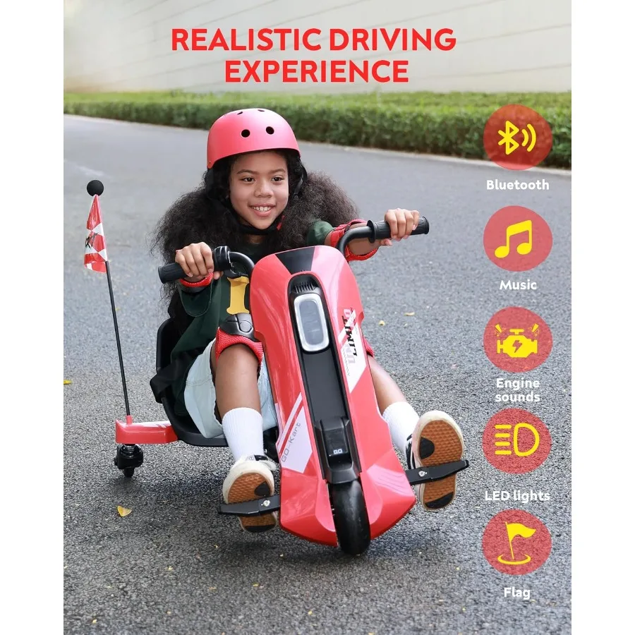 عربة الذهاب الكهربائية للأعمار من 6 إلى 12 عامًا - 24 فولت عربة الذهاب الانجراف مع قبضة تويست تدور 360 درجة للتحكم في السرعة بحد أقصى 6 ميلا في الساعة 3 أدوات قابلة للتعديل #6