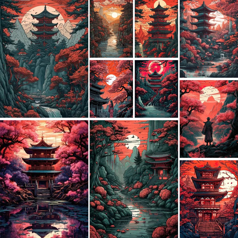 

Meian Landscape Sun Rise Tower Printed Fabric Cross Stitch Embroidery Kit Painting Craft Hobby Knitting Home Decor Room Decor