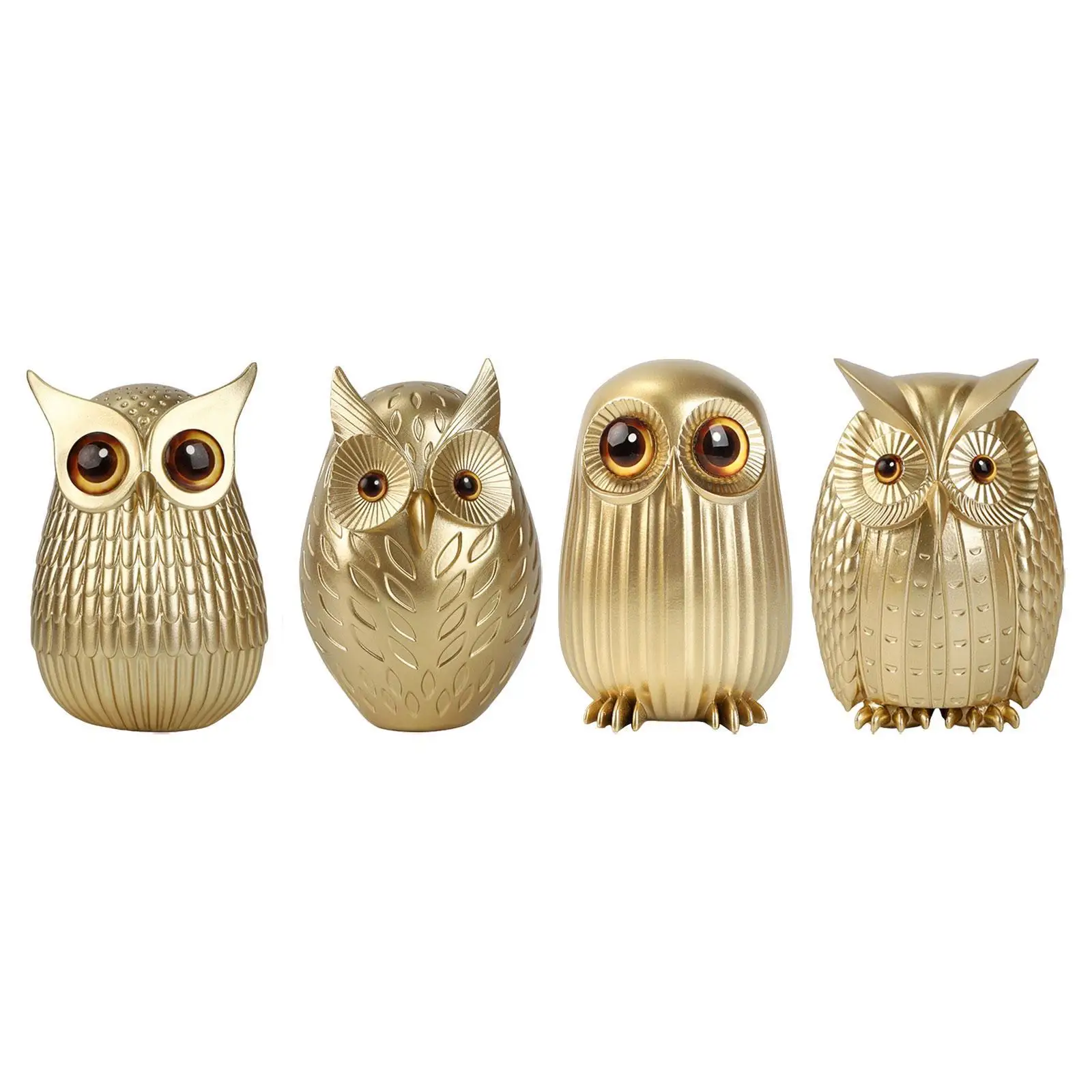 Miniature Owl Figurine Decoration Landscape Art Works Desk Resin Bird Statue for Office Living Room Fairy Garden Cabinet Shelf