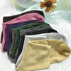 Summer Thin Glitter Socks Women Harajuku Filigree Loose Socks Spring Breathable Silver Silk Stockings Fashion Shiny Sequin Socks