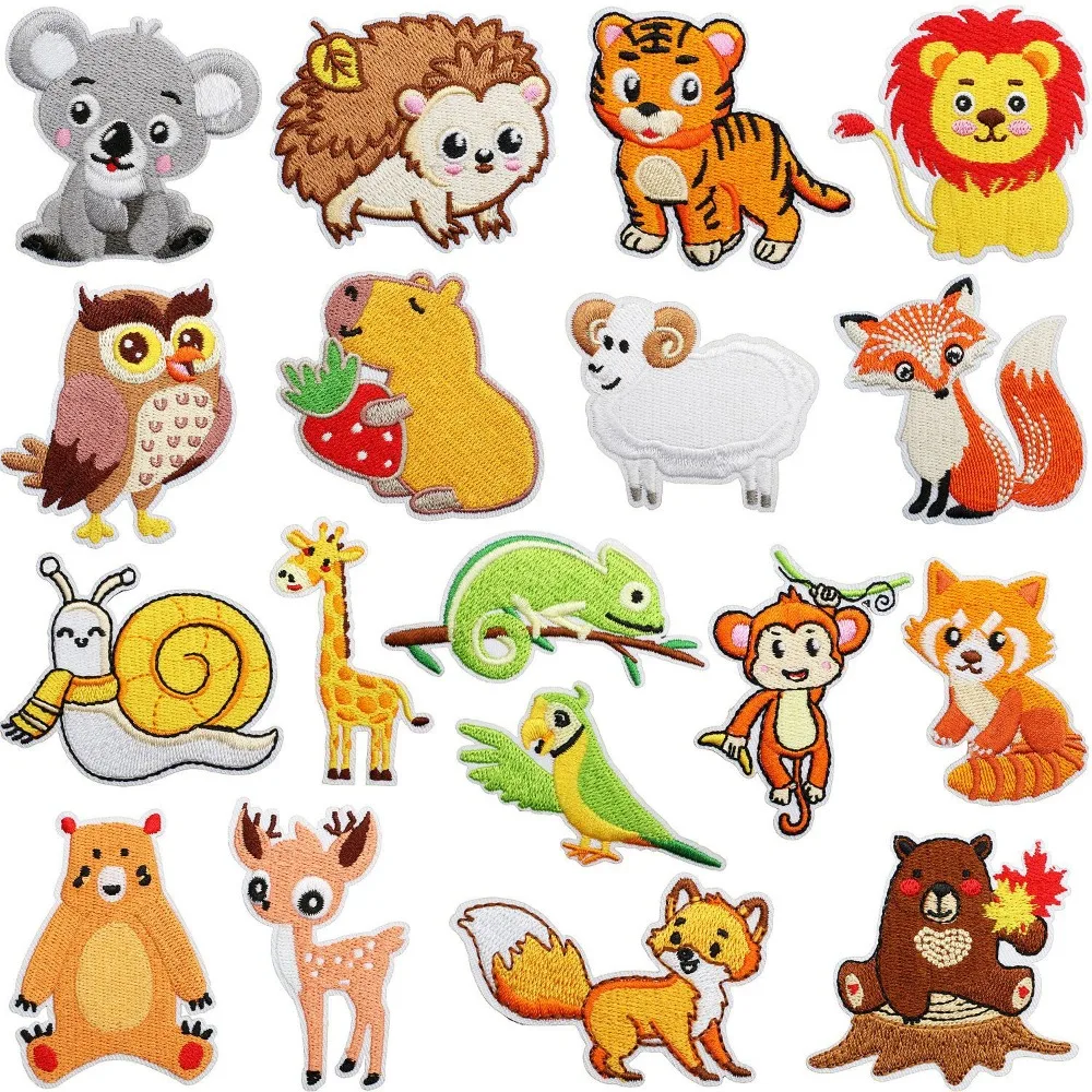 

Zoo Theme Embroidery Patch Cartoon Tiger Iron on Patches Lion Deer Stickers Fox Hedgehog Sew on Badges Appliques Backpack