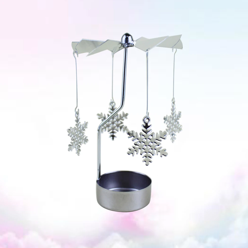 

Rotating Candlestick Revolving Snowflake Windmill Candleholder Romantic Tea Light Christmas Decor