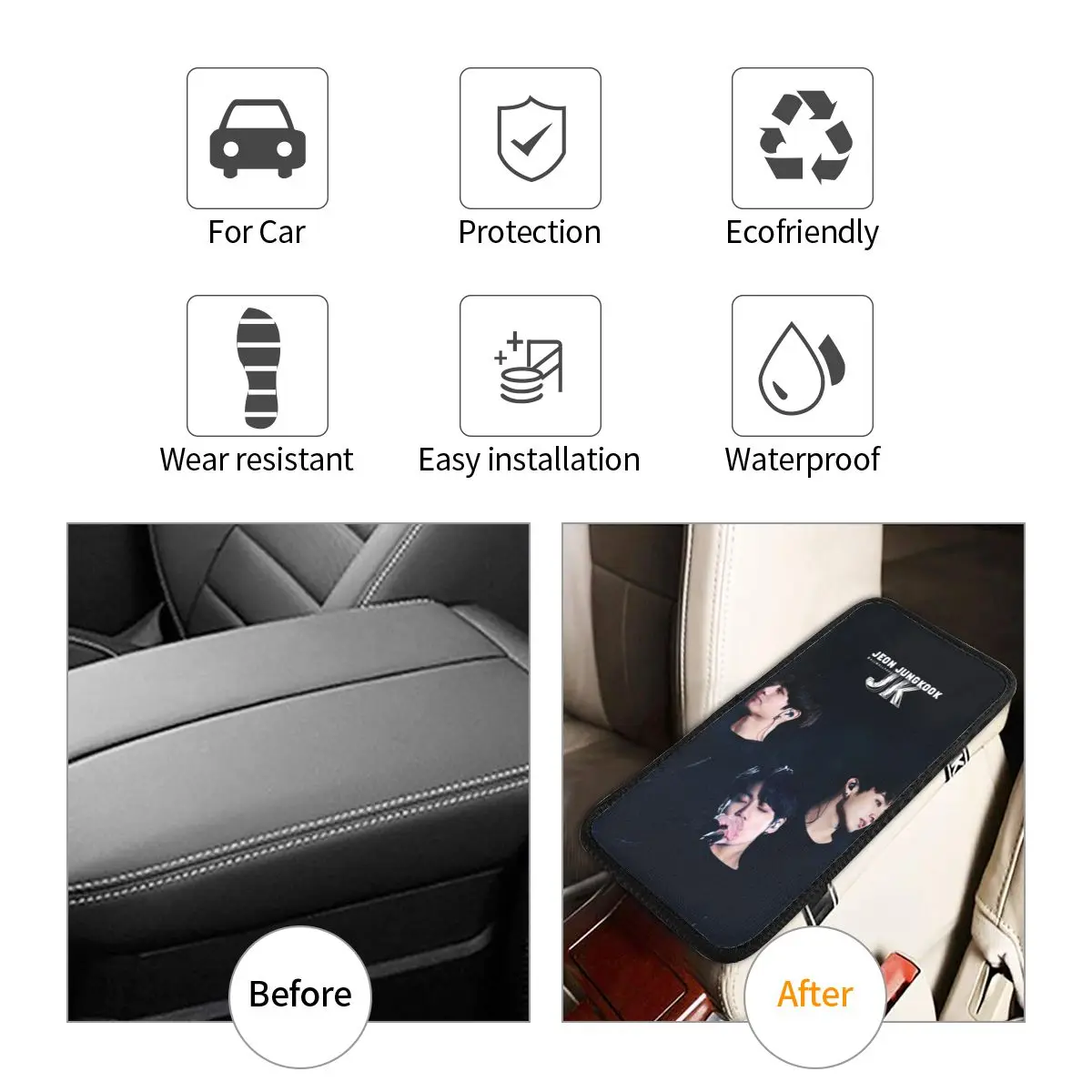 Jeon Jungkook Plaid Center Console Cover Pad per Auto coreano Idol Collage accessori Auto interni Arm Rest Cover Mat