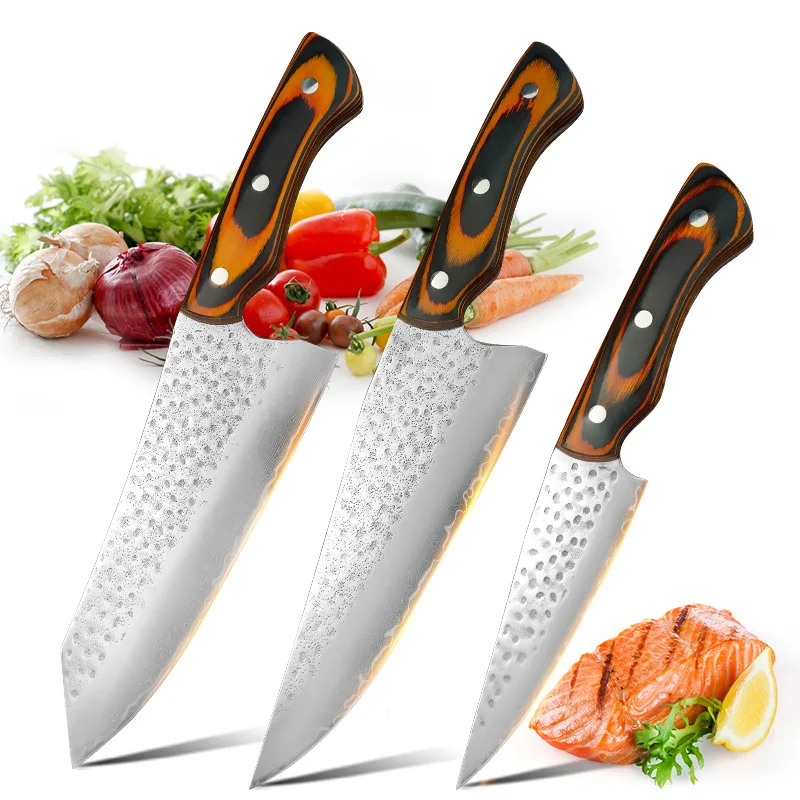 Professionelle Chef Schneiden Messer Damaskus Messer Küchenmesser Fleisch Hackmesser Holzgriff Boning Metzger Obst Fisch Kochen Messer