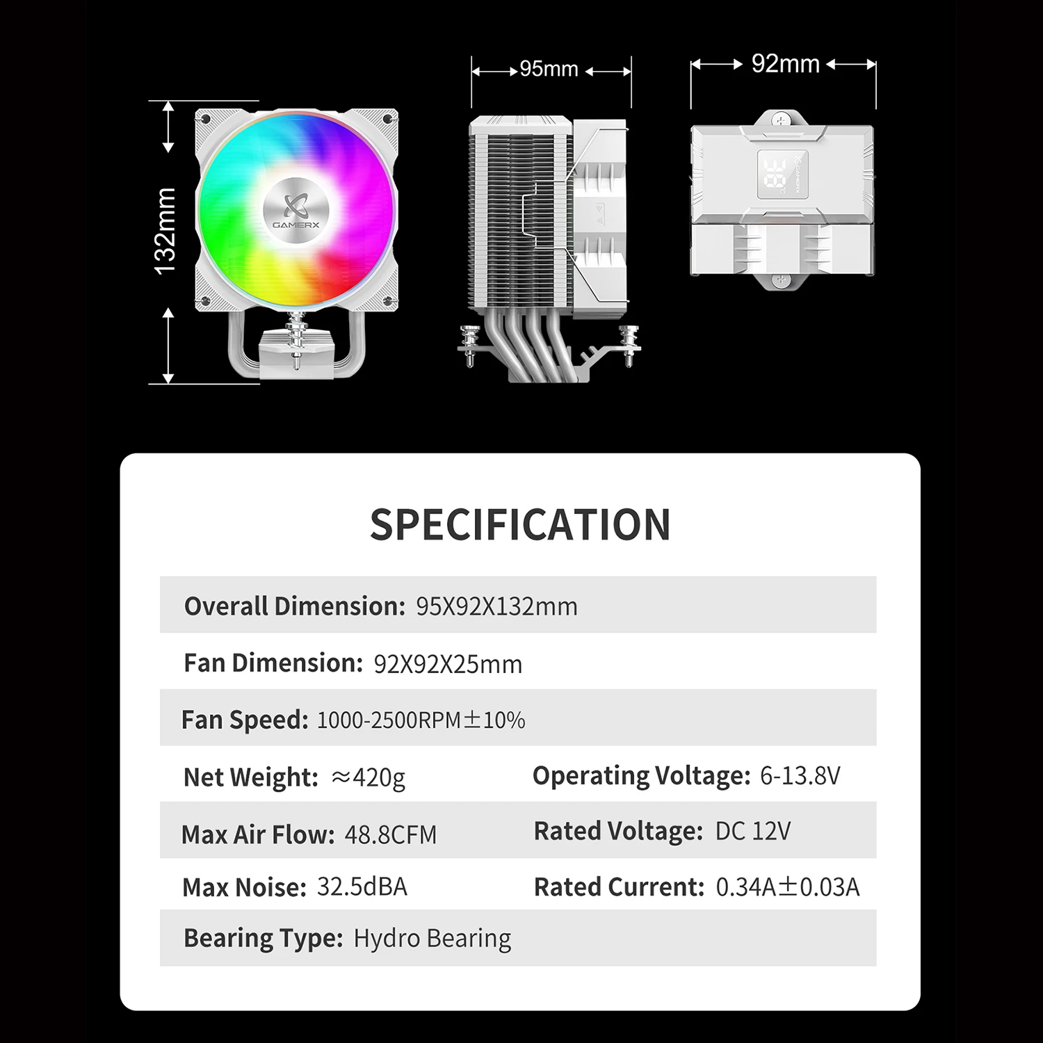 X-Gamerx Z-1300 ARGB CPU Cooler with Digital Temperature Display