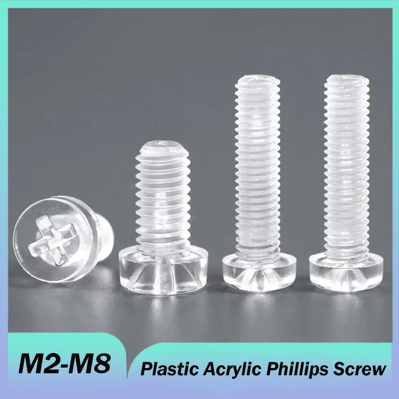 Metric Acrylic Clear Screw Bolt Round Head Phillips Screw M2 M2.5 M3 M4 M5 M6 M8 Plastic Acrylic Insulated Fixing Cross Screws