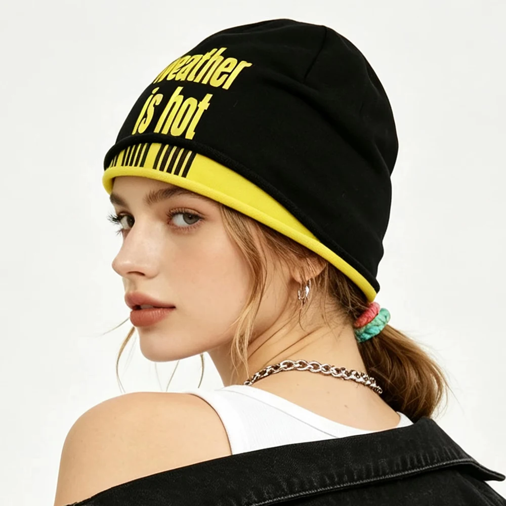 2026 Autumn Winter Y2K Unisex Slouchy Beanie, Double Layer Reversible Letter Print Streetwear Casual Skull Hat