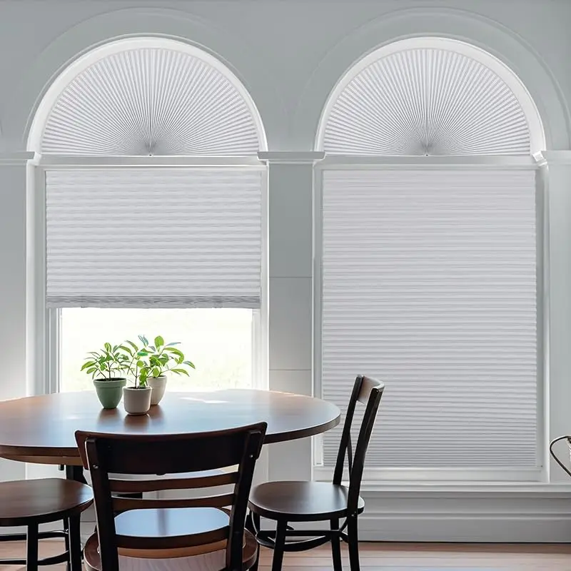 

Custom Size Half Circle Blackout White Fabric Darkening Shades Easy Install Manual Cellular Honeycomb Blinds For Arch Window