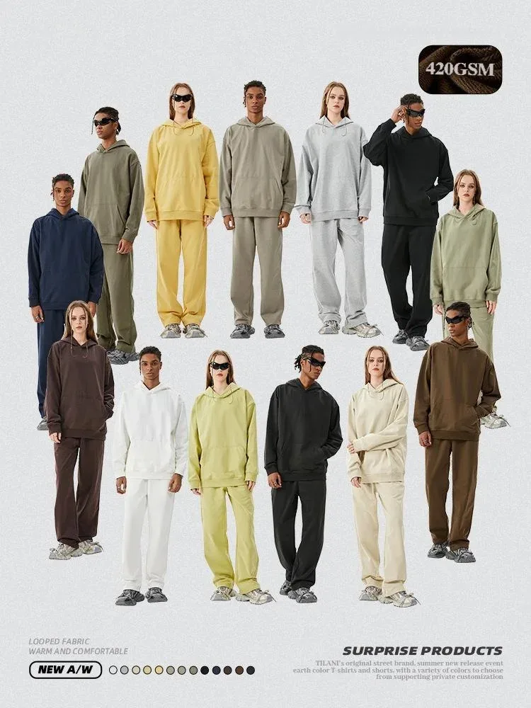 

HELLOMARCEL Top Quality Hoodie Jogger Set 420g French Terry Tracksuit EU US Size Spring Autum Oversize Hoodie Tracksuit for Men