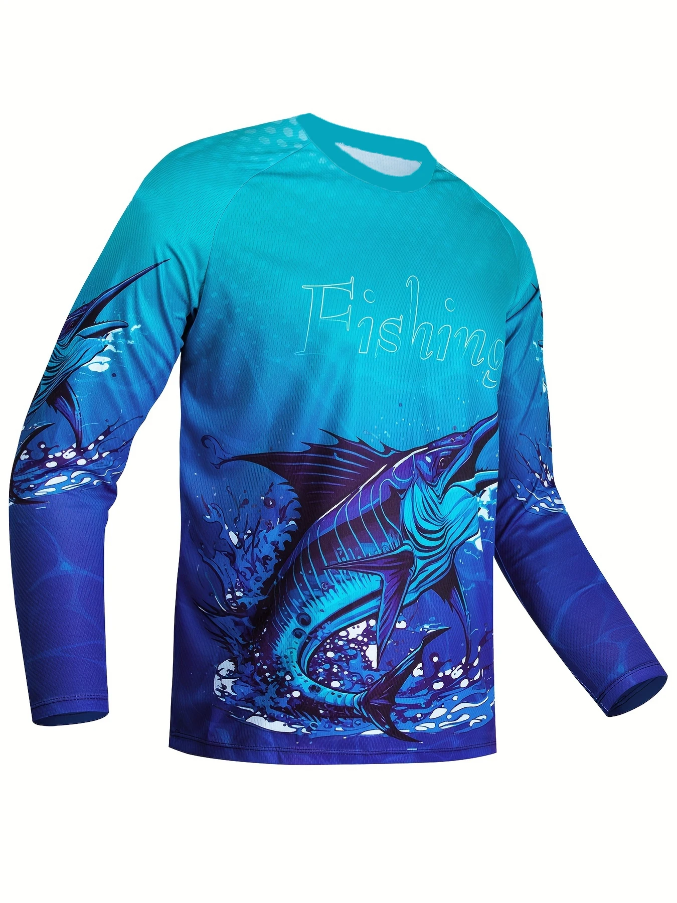 Marlin Bass Ocean Fish Graphic Long Sleeve Fishing Jersey Family Matching Outdoor Stylish Printed Casual Daily Wear Soft Tee Top