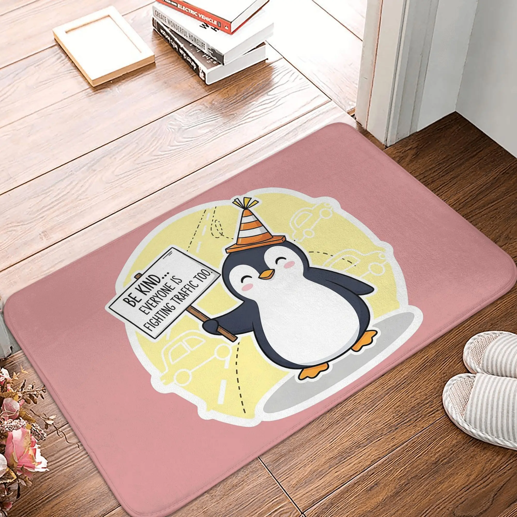 Soyez gentil sur la route Guide d'un pingouin pour la Patience et l'empathie dans la circulation, paillasson antidérapant, tapis de sol pour balcon de maison