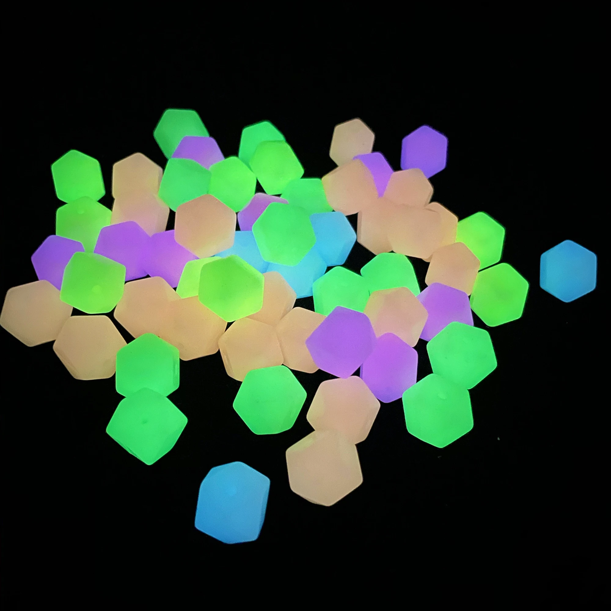 20pcs Mini Hexagon Luminous Silicone Beads Glow In The Dark BPA Free Silicone Loose Marking DIY Chewable Colorful For Kids