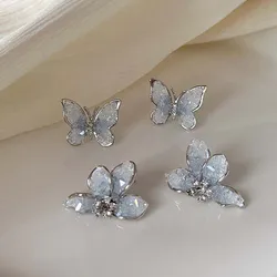 Zircon Butterfly Stud Earrings for Women Blue Crystal Flower Earring Exquisite Korean Ear Jewelry Fashion Wedding Accessories