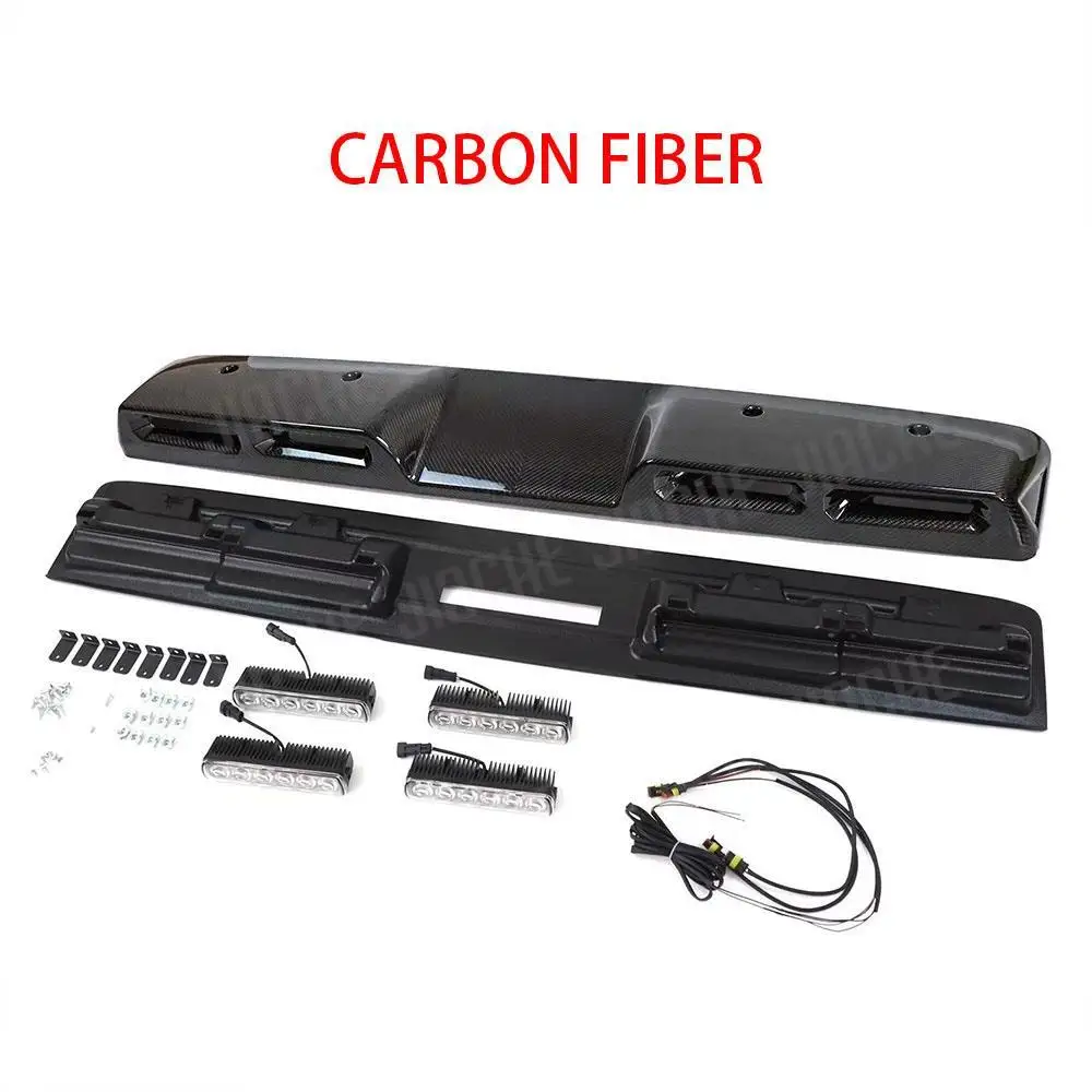 لمرسيدس بنز W464 G-Class G500 G63 AMG 2019-2023 ألياف الكربون الحقيقية/FRP جناح السقف الأمامي الشفاه المفسد مع مصباح LED