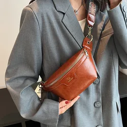 Bolsa de Peito de Couro Monocromático Feminina, Bolsas Crossbody, Bolsas de Cinto, Bolsas de Luxo, Moda Feminina, 2022