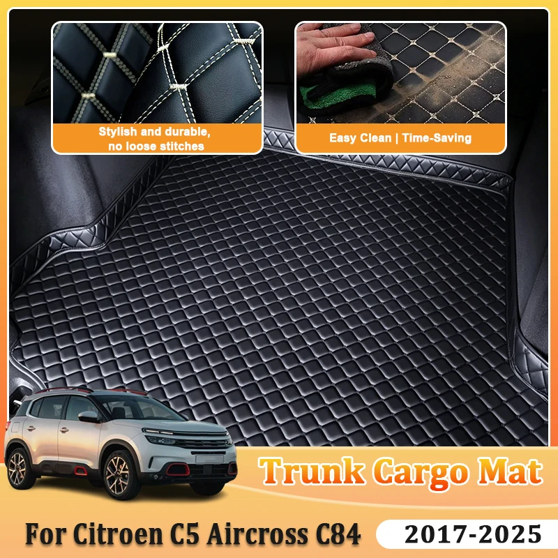 Car Trunk Mat For Citroen C5 Aircross C84 Accessories 2017-2025 Easy Clean Storage Liner Rug Boot Carpet Pad Interior Accessorio