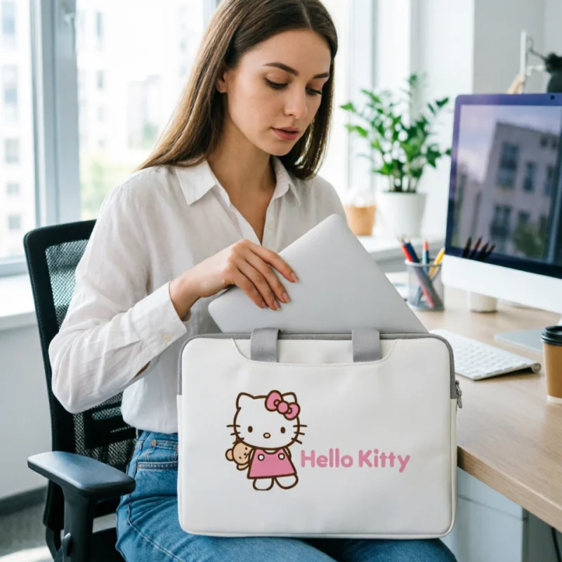 

Cartoon Anime Hello Kitty PU Laptop Bag 13 14 15 16 Inch Storage Anti-fall Luggage Messenger Bag Cute Cartoon 15.6 Student Gift
