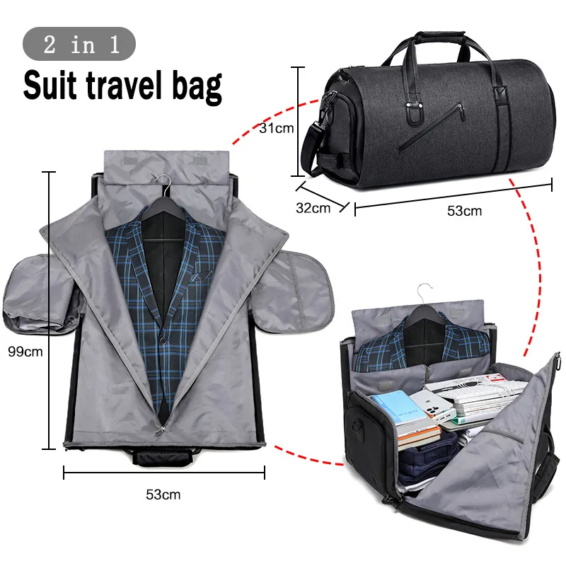 Large Capacity Convertible Garment Bag for Carry-On/Trolley Traveling bag with Shoulder Strap Travel Tote with Shoe Compartment