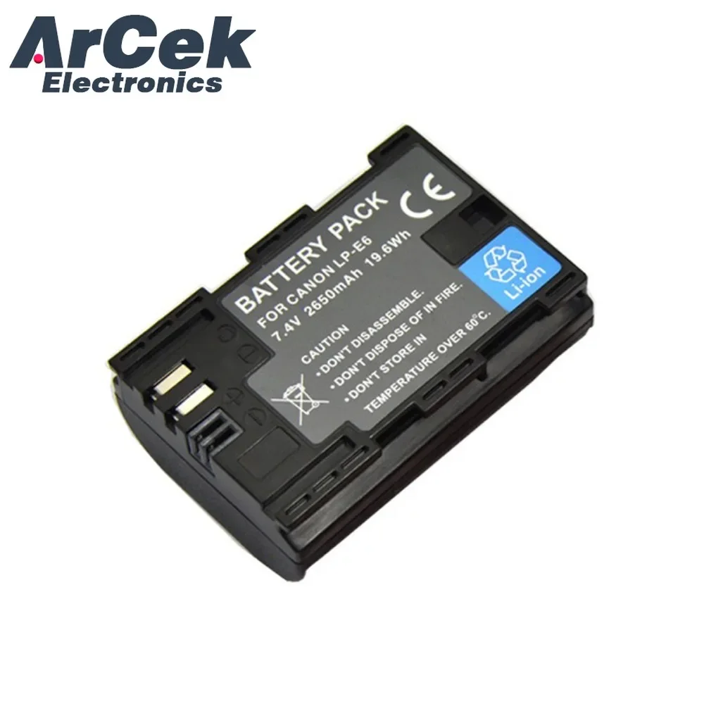 1PCS LP-E6/E6N Replacement Battery 2650mAh for 5D Mark 3 5D4 6D 6D2 7D2 80D 90D SLR Camera