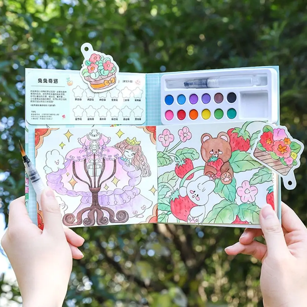 Creative Gouache Graffiti Picture Book Gouache Art 24 Pages Blank Doodle Book Set with 10-Color Pigment Blocks DIY Coloring Book