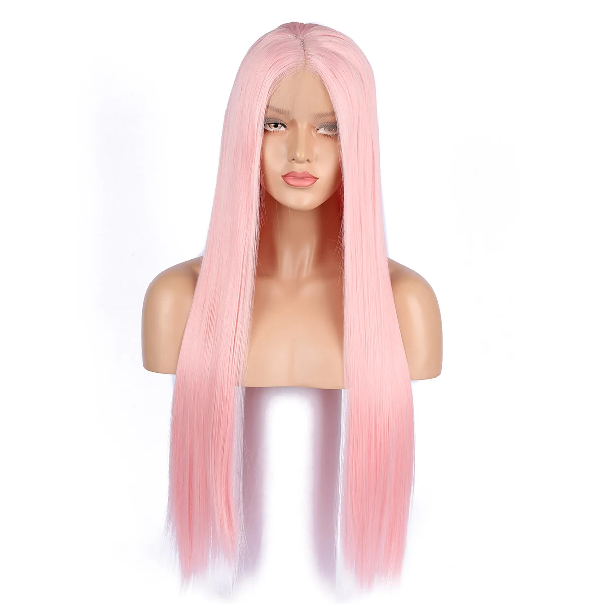 Soft Lace Front Wig 26Inch Long Pink Silk Straight 180%Density For Women With Baby Hair Glueless Synthetic Preplucked Daily