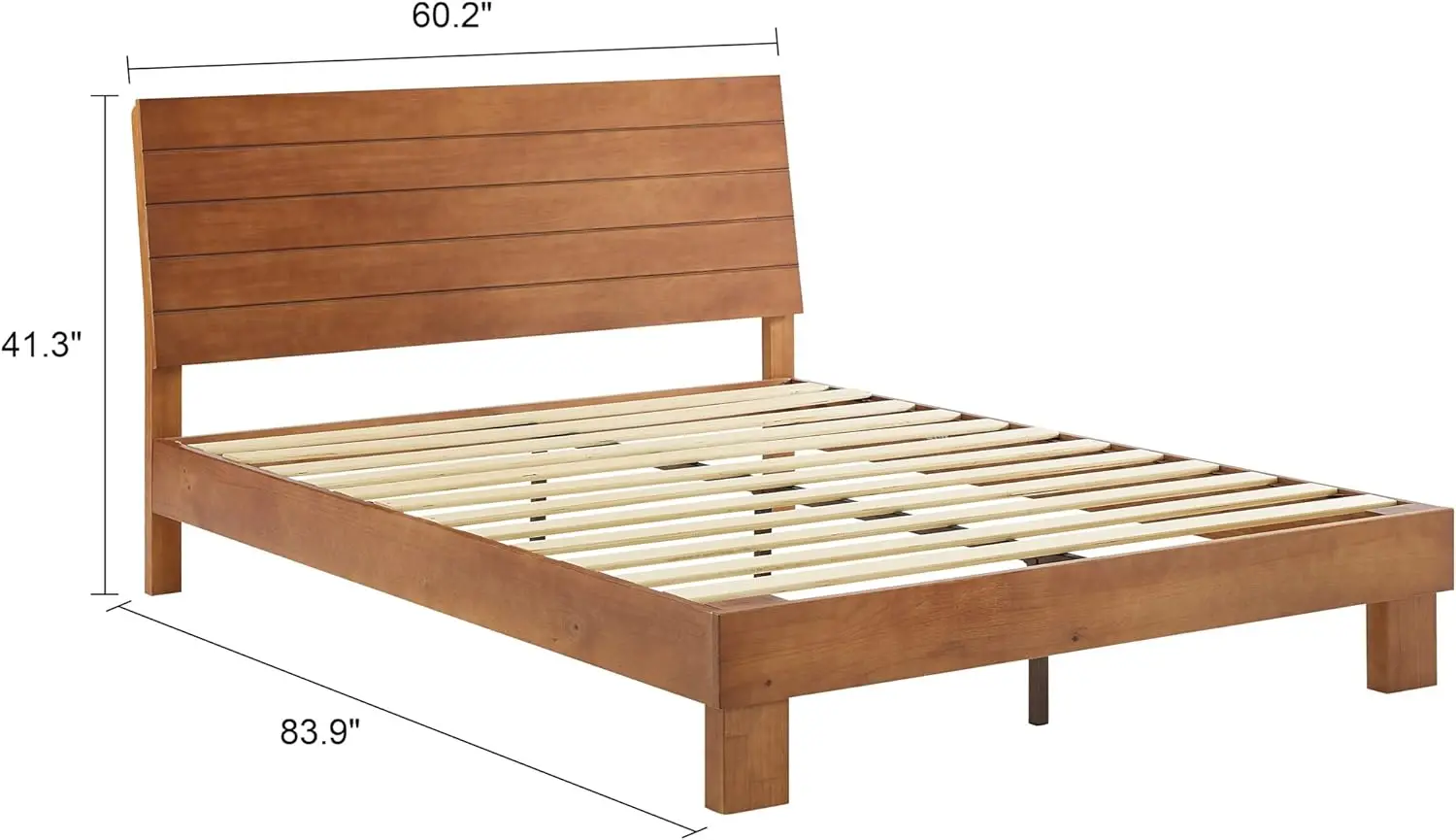 Low Profile Modern Wooden Platform Bed with Adjustable Height Headboard for Bedroom, Wooden Bed Frame with Headboard