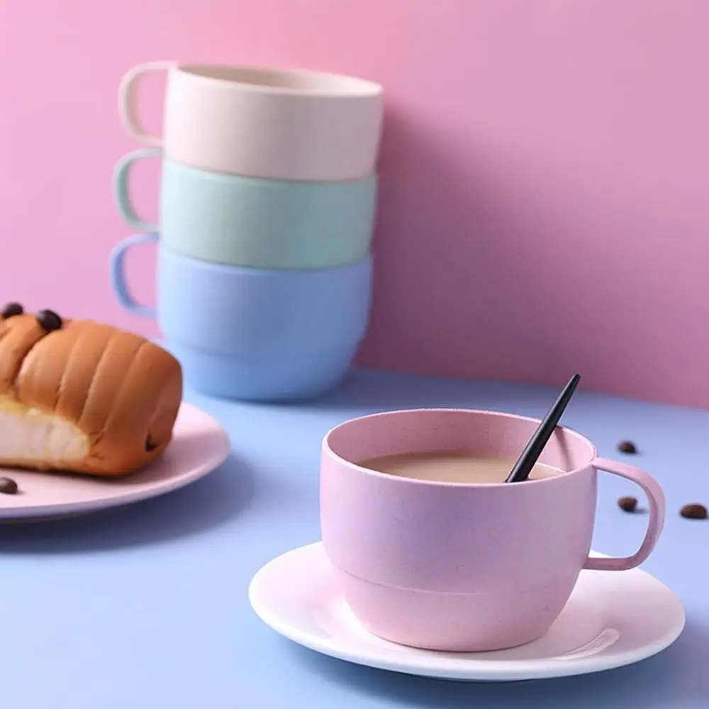Fall Resistant Lightweight Eco-friendly Kitchen Supplies with Handle Reusable Coffee Mug Drinking Cup Wheat Straw Cup Drinkware
