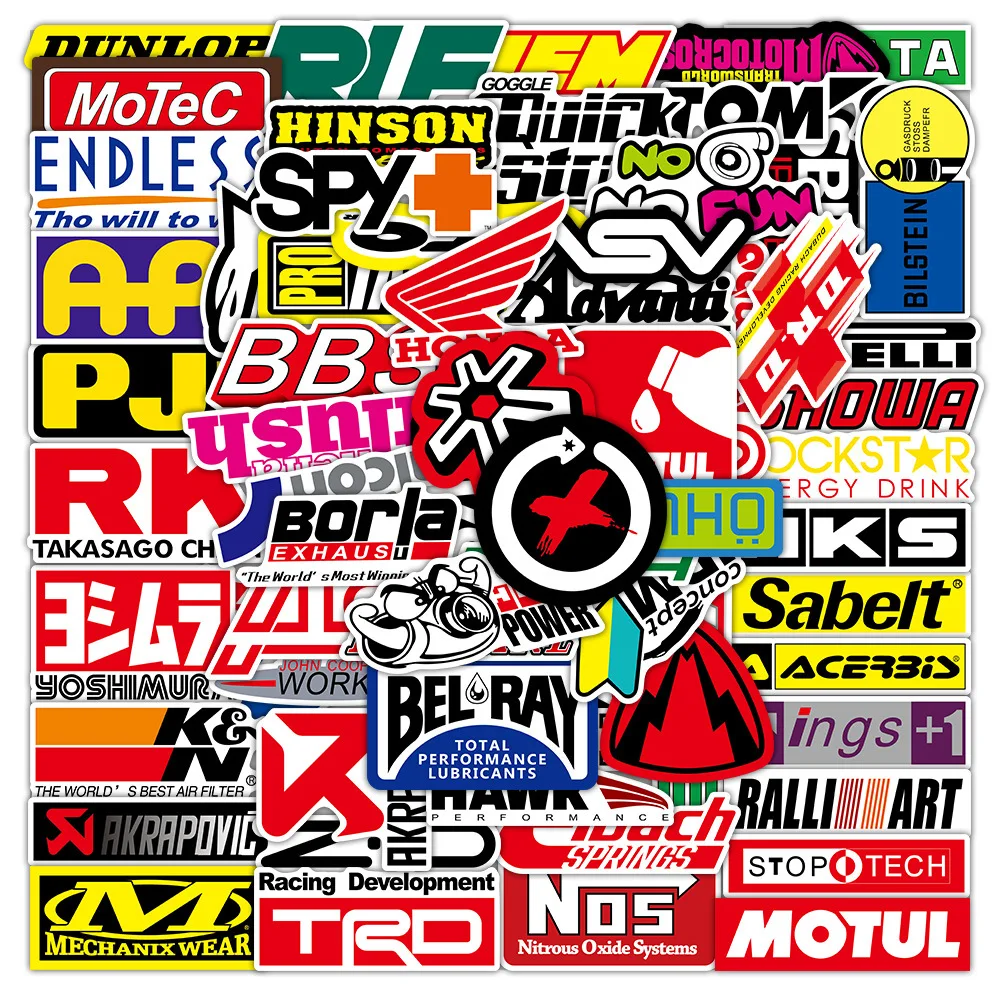 

50/100pcs Random Motorcycle Stickers Decals Car Bike Helmet Tank Racing Sponsor Logo Set for Honda Yamaha Kawasaki Suzuki BMW