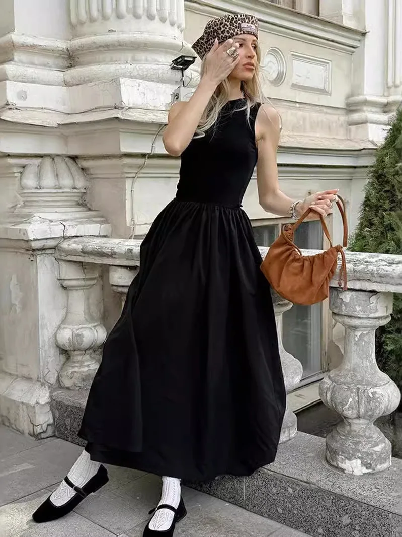 2025 Retro gebreid vest Svel taille-geklede Dr Ele Bla kleur zomer basic Sle katoen platgeweven stof