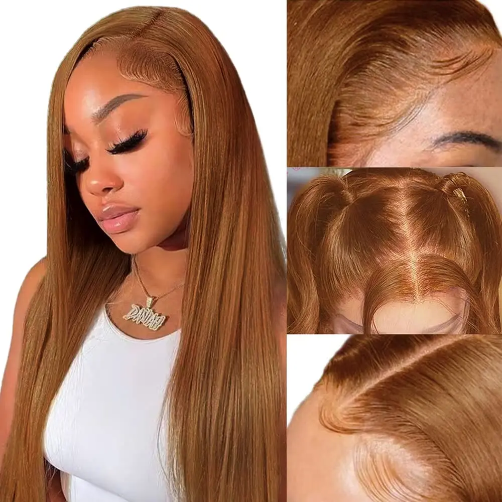 

FABA #5 Light Brown Straight Human Hair Wig 13x4 HD Transparent Lace Front Wig Pre Plucked with Baby Hair For Women 180% Density