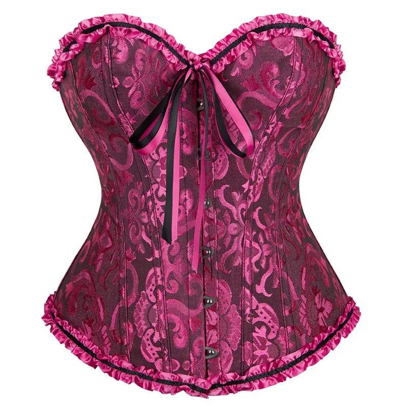 Sexy Corset Top Women\'s Lace up Boned Overbust Corset Lingerie Victorian Rose Red