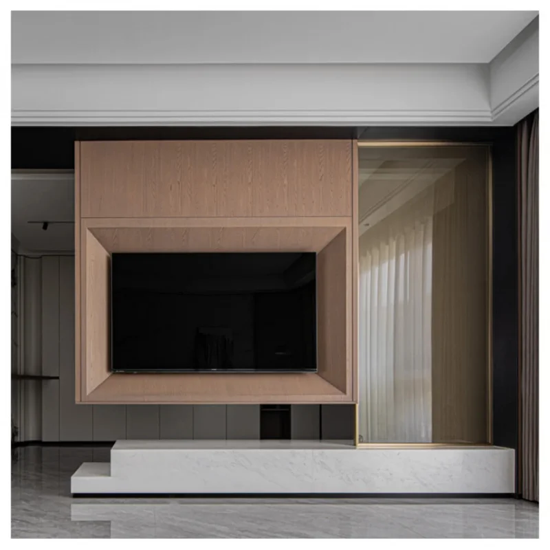 

custom.BENOVO Modern Living Room TV Cabinet with Nature Wood Veneer Diagonal Frame New Design of Sophistication Hanging St