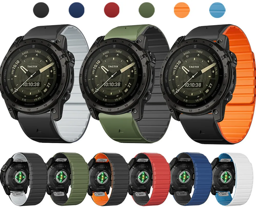 silicone magnetic suction bracelet for Garmin TACTIX DELTA/Instinct 2X/Descent Mk2 Mk2i G1/MARQ/Enduro 2 Quick Fit 22 26mm Strap