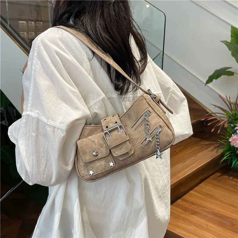 LEFTSIDE Belt Design Pu Leather Crossbody Bags for Women 2024 Y2K Trend Fashion Shoulder Bag Lady Small Handbags and Purses