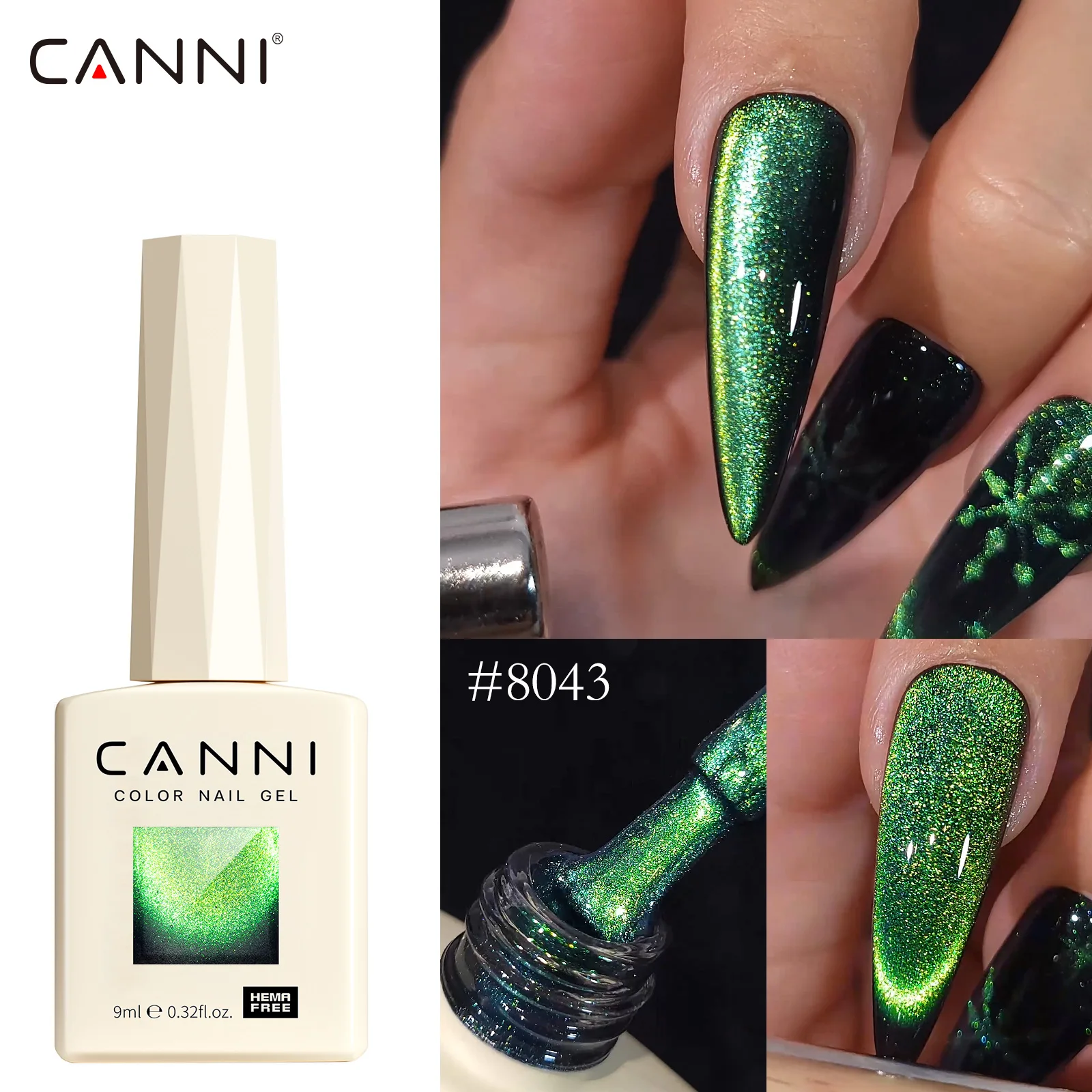 #8030 Cat Eye Gel CANNI 9ml Nail Gel Polish Magic Color Glossy Diamond Gorgeous Color Soak Off UV LED Semi Permanent Gel