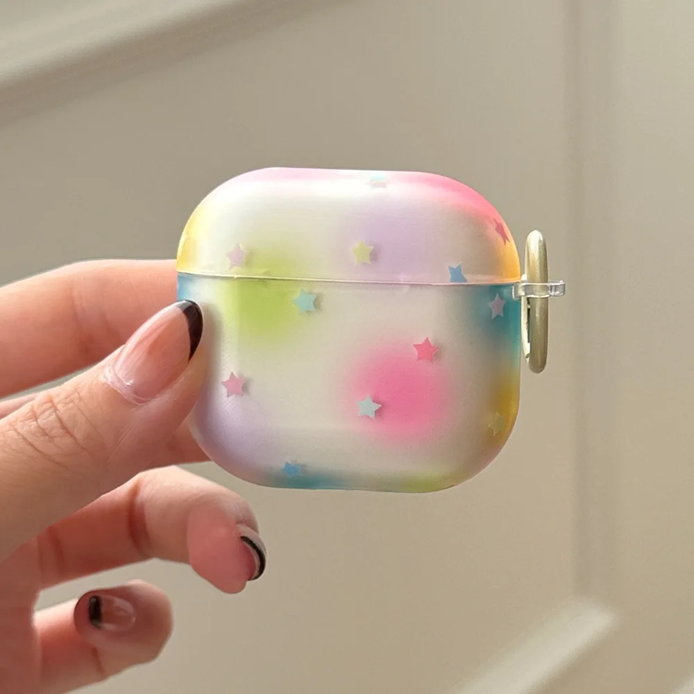 Korea Cute Colorful Star Color Block Matte Transparent Pattern Soft Tpu Earphone Case For Apple AirPods 5 4 3 2 1 Pro 2 3 Cover