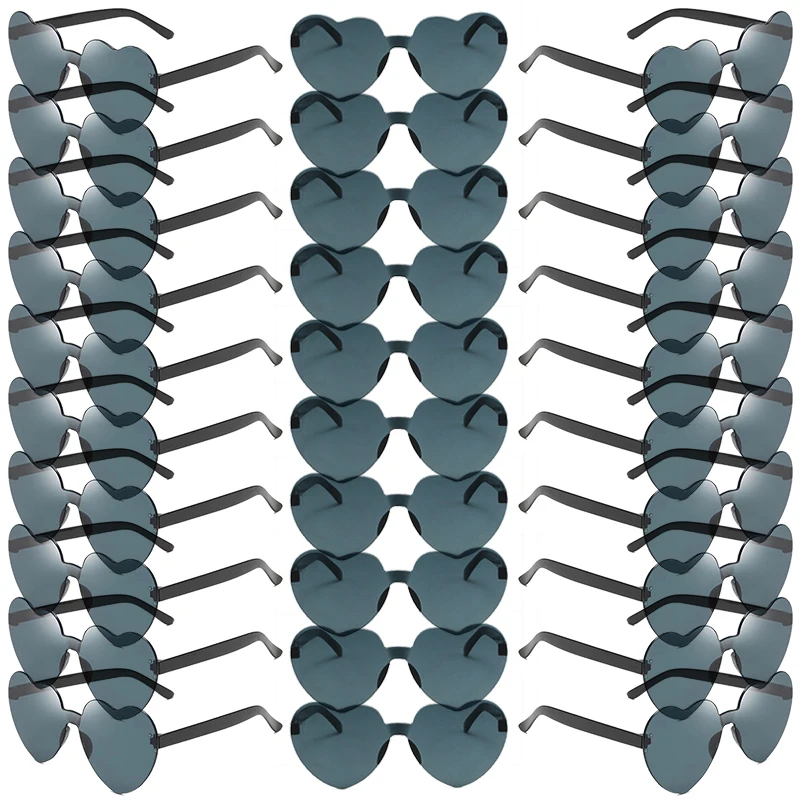 30 Paar pro Set herzförmige Sonnenbrille, niedlich, randlos, einfarbig, Strandurlaub, Sonnenbrille für Damen, modisches Design, Rave-Sonnenbrille – Detail 6