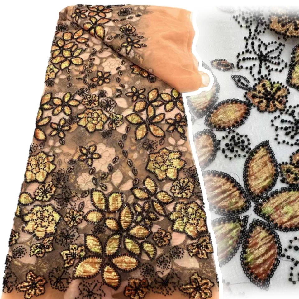 

Роскошная французская сетчатая тюлевая кружевная ткань с блестками, 2021, высокое качество, 5 ярдов, африканская кружевная ткань, нигерийское сетчатое праздничное платье, шить CC1757