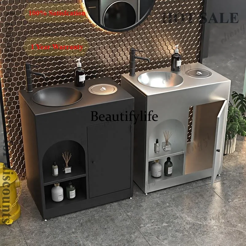 D1089 bar industrial wind washbasin cabinet shopping mall retro stainless steel commercial creative one-piece washbasin