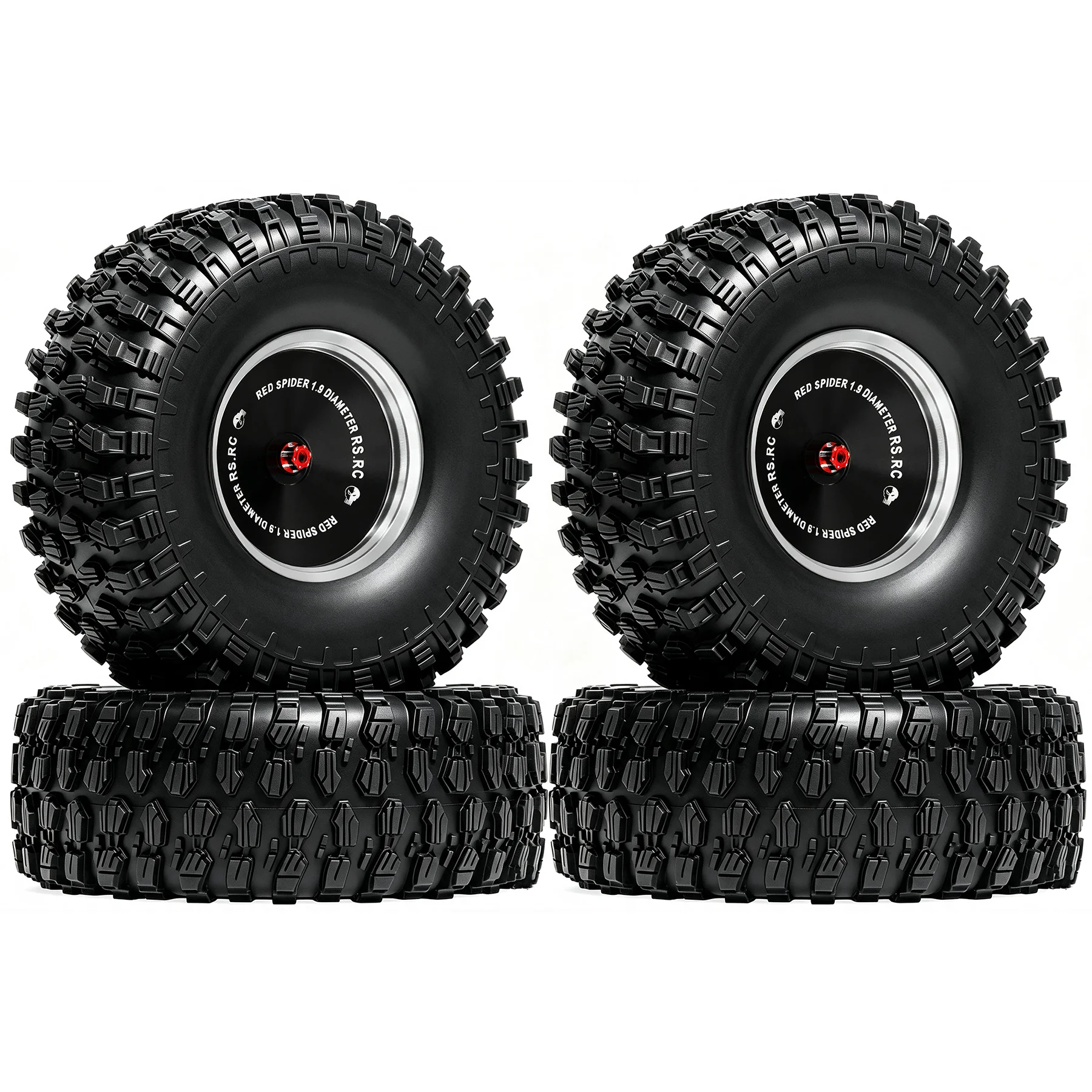 RED SPIDER 4Pcs 120mm RC Rubber Tyres 1.9  Metal Wheel Hub Kit  For 1/10 RC Buggy Boom Racing BRX1.8 Traxxas UDR Crawler Car
