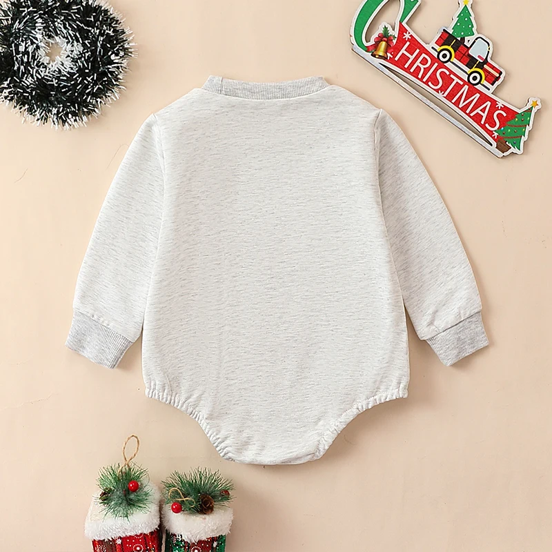 2023 Autumn Winter Baby Boys and Girls Christmas Letter Print Tri-Color Long Sleeve Bodysuit Casual Jumpsuit Clothes 0-24M