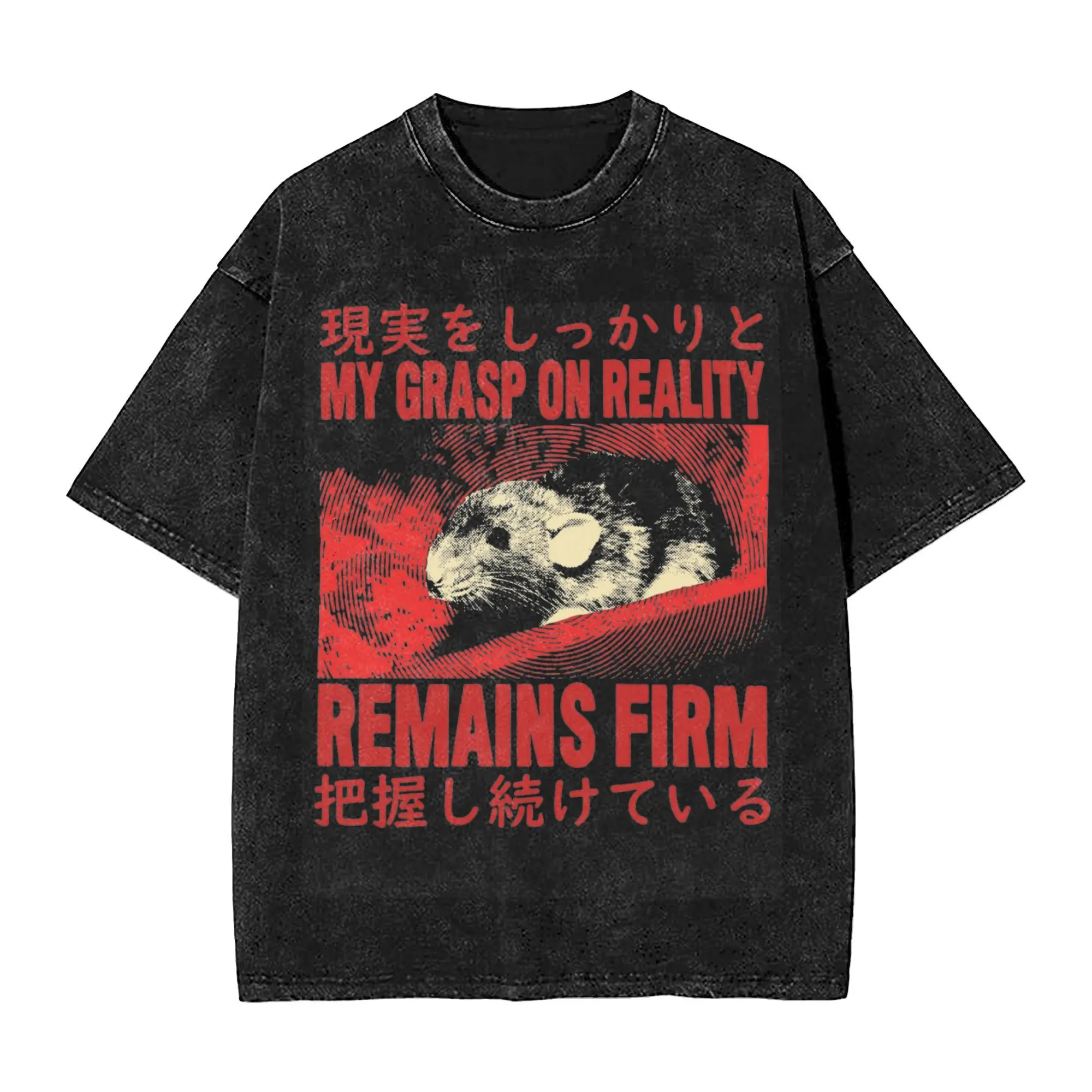 Washed T Shirts Grasp on Reality Rat Vintage Hip Hop Retro T-Shirts Harajuku Streetwear 100% Cotton Graphic Tops Tees Men Women